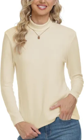 CUNYI Women's Mock Turtleneck Shirt Long Sleeve Thermal Tee Cotton Tops for Women