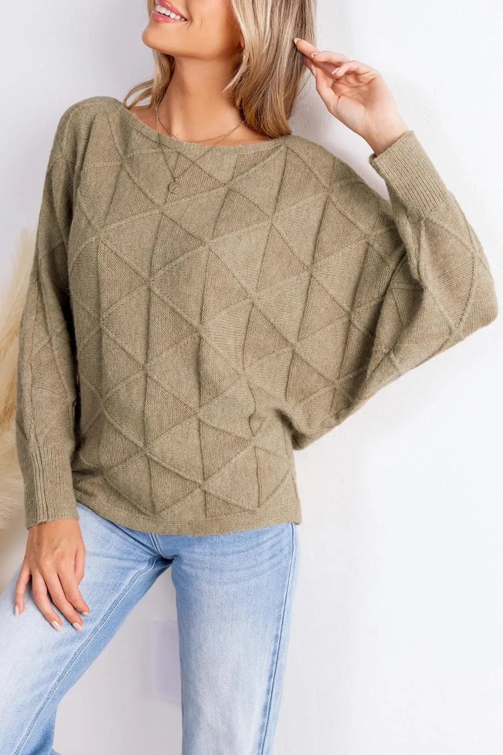 CUPSHE Womens Casual Boat Neck Sweaters Fall 2024 Soft Long Batwing Sleeve Pullover Jumper Tops Knit Outfits