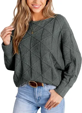 CUPSHE Womens Casual Boat Neck Sweaters Fall 2024 Soft Long Batwing Sleeve Pullover Jumper Tops Knit Outfits