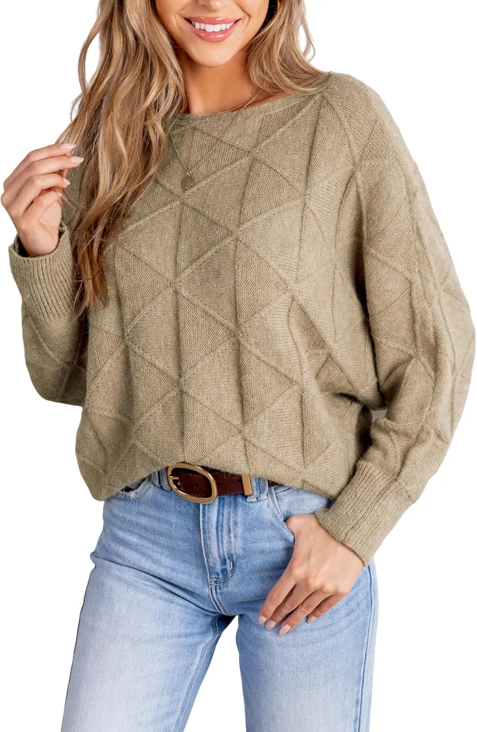 CUPSHE Womens Casual Boat Neck Sweaters Fall 2024 Soft Long Batwing Sleeve Pullover Jumper Tops Knit Outfits