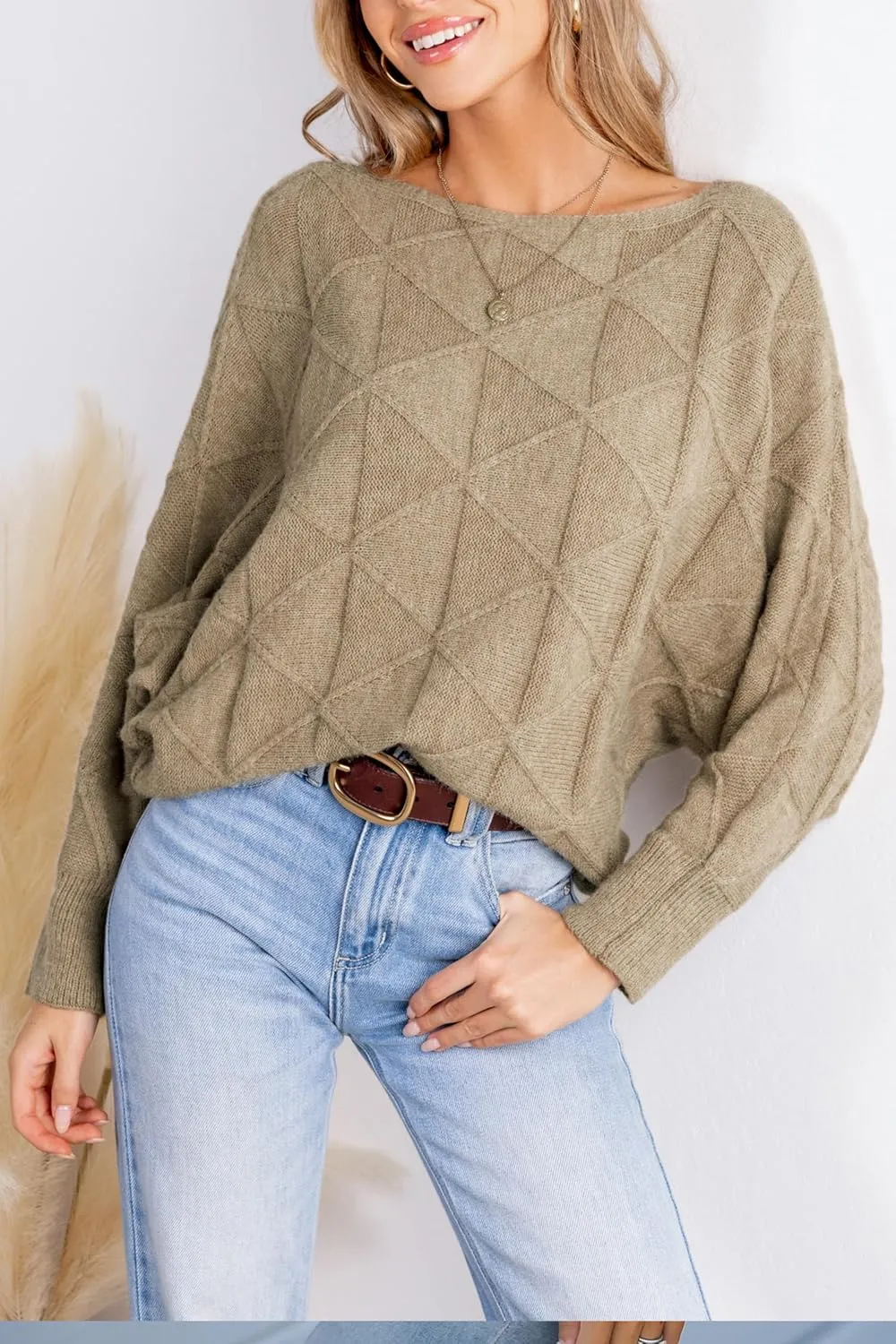 CUPSHE Womens Casual Boat Neck Sweaters Fall 2024 Soft Long Batwing Sleeve Pullover Jumper Tops Knit Outfits