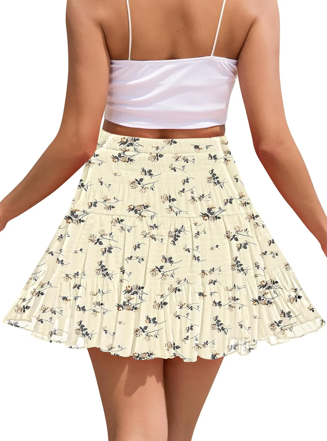 CYiNu Short Skirts for Women Summer Boho Flowy A Line Chiffon Tiered Pleated Mini Skirt