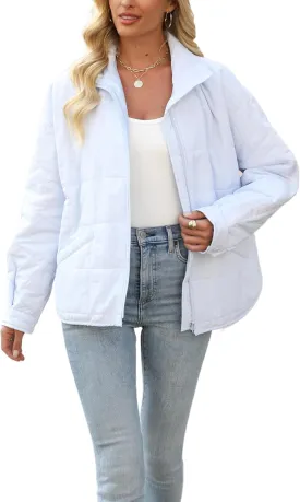 D-Sun Womens Quilted Jacket Lightweight Down Oversized Zipper Long Sleeve Puffer Jacket Winter Coat