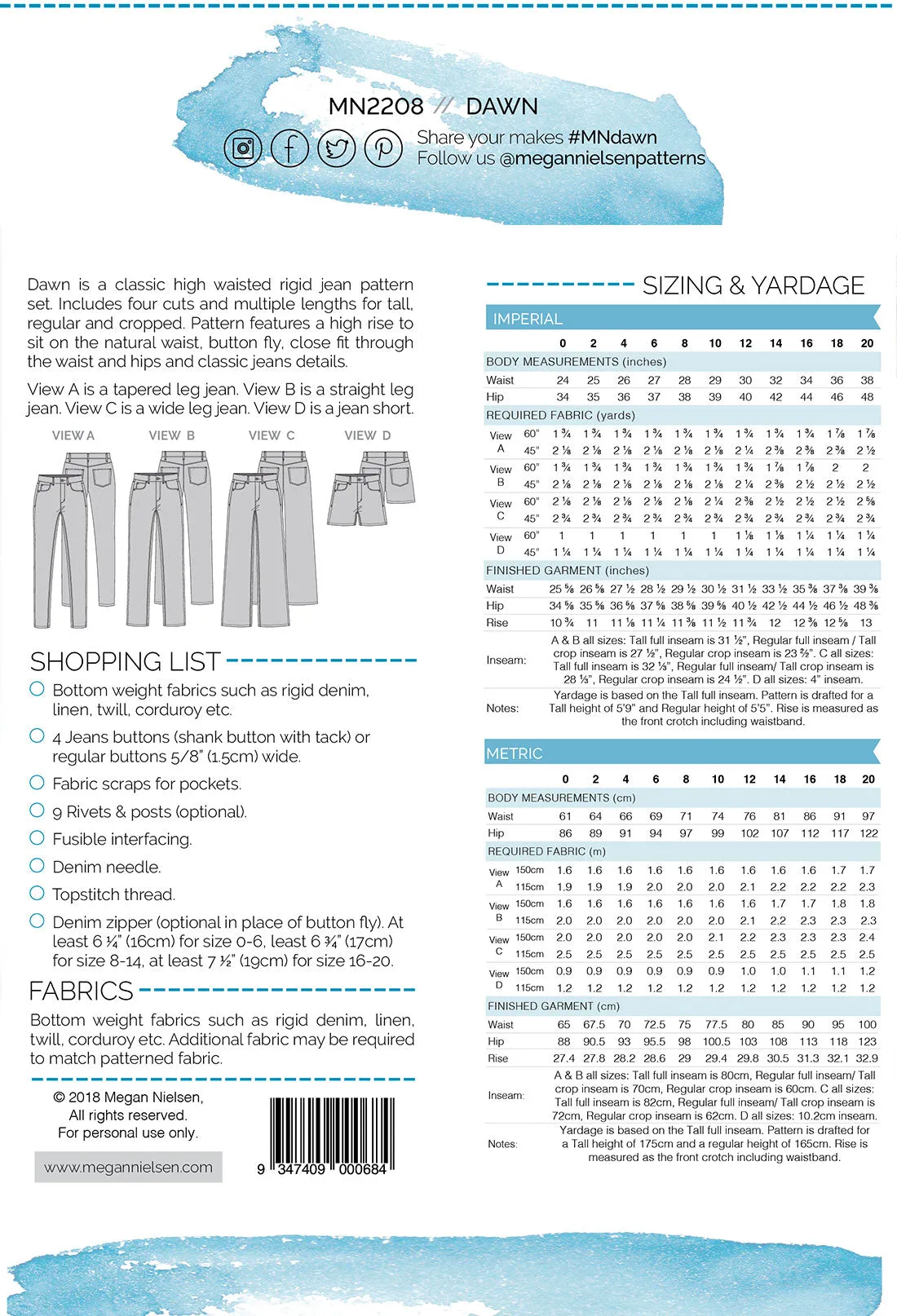 Dawn Jeans (4 in 1!)  - Sewing Pattern | Megan Nielsen