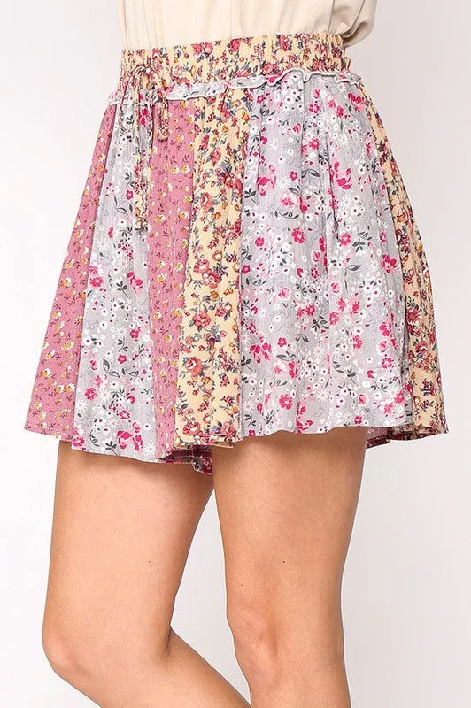Dusty Floral Print Flared Shorts