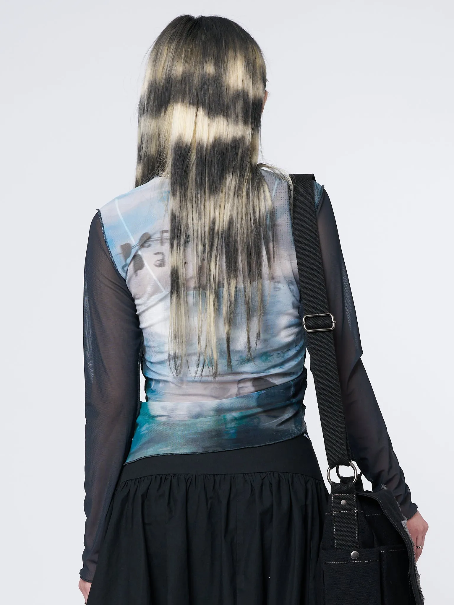 Echos Printed Mesh Ruched Tie Top