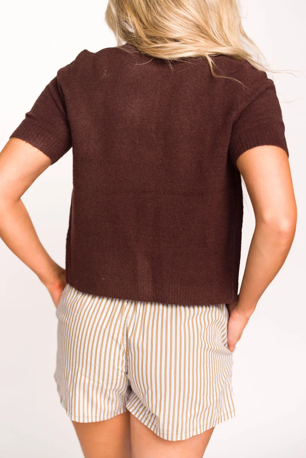 Effie Short Sleeve Button Cardigan in Brown - Nursing Friendly