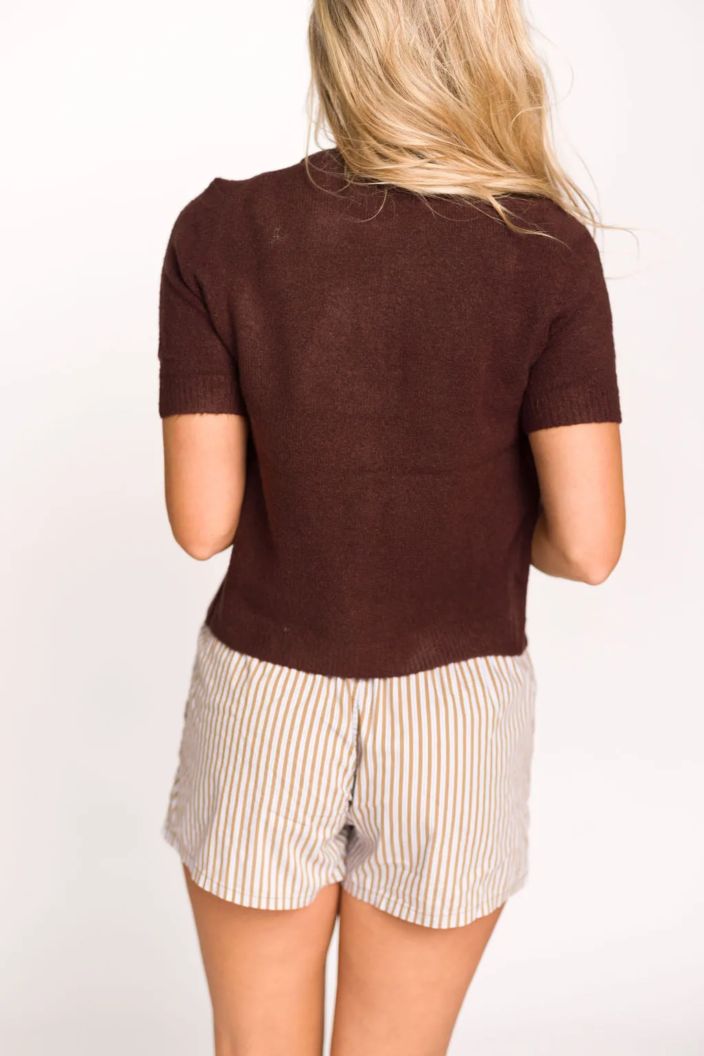 Effie Short Sleeve Button Cardigan in Brown - Nursing Friendly