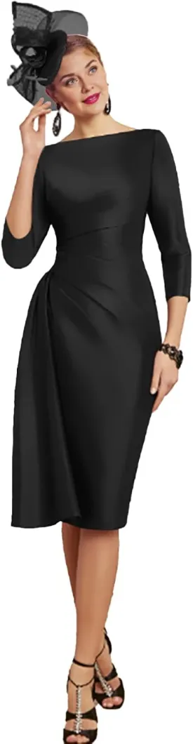 Elegant Sheath Column Scoop Neck Knee Length Elegant Satin Half Sleeves Mother of The Bride Dress 2025 PXC057