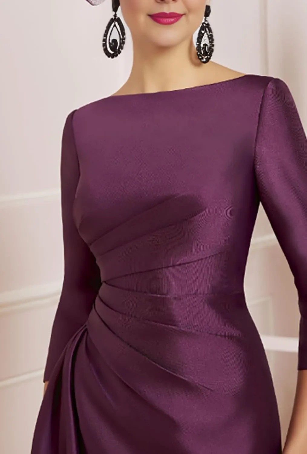 Elegant Sheath Column Scoop Neck Knee Length Elegant Satin Half Sleeves Mother of The Bride Dress 2025 PXC057