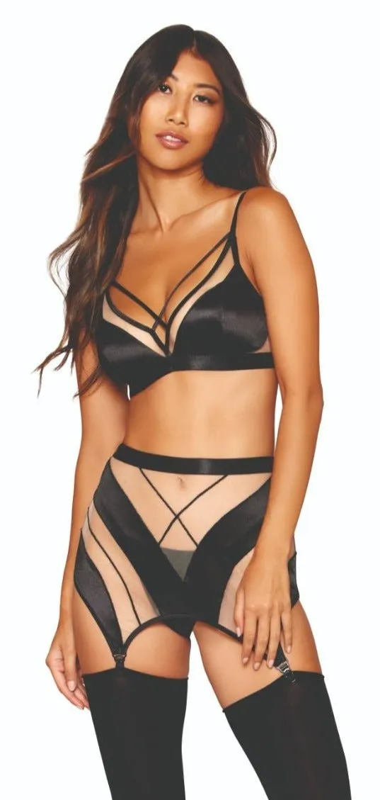 Fashion Sheer Bralette & Garter Lingerie Ensemble