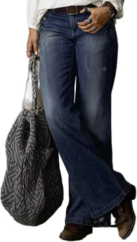 Flamingals Straight Leg Jeans for Women Ripped Raw Hem Mid Waisted Bootcut Jeans Without Belts