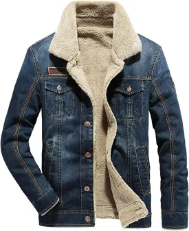 Flygo Men's Sherpa Fleece Lined Denim Trucker Jacket Winter Jean Jacket Cowboy Coat