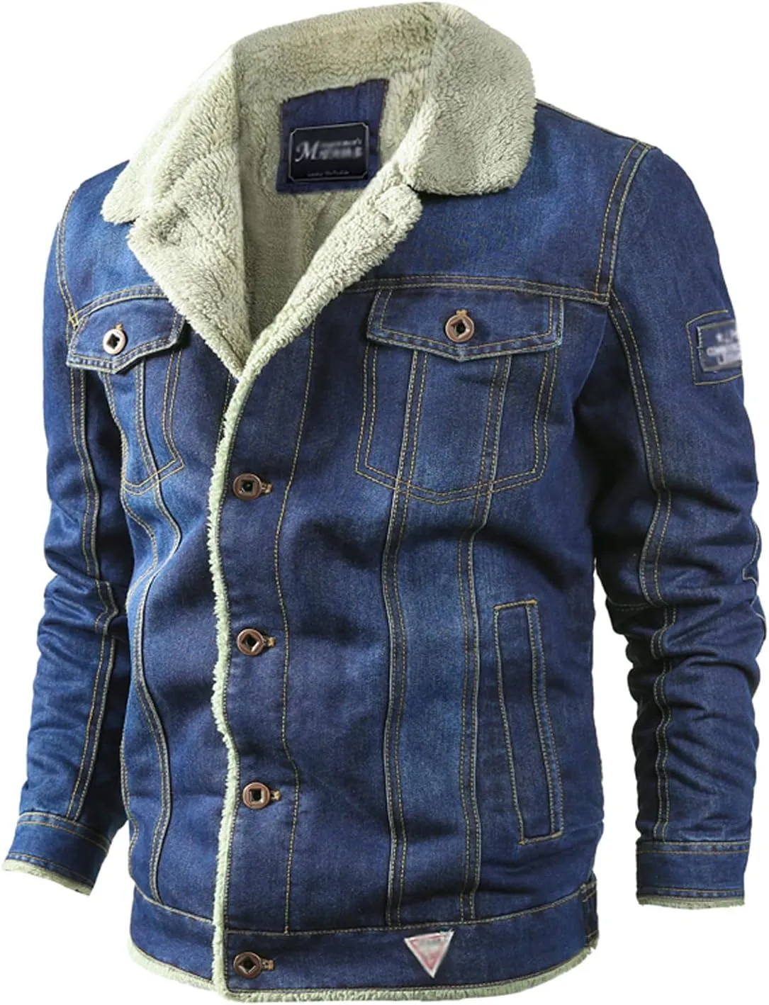 Flygo Men's Sherpa Fleece Lined Denim Trucker Jacket Winter Jean Jacket Cowboy Coat