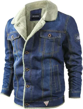 Flygo Men's Sherpa Fleece Lined Denim Trucker Jacket Winter Jean Jacket Cowboy Coat