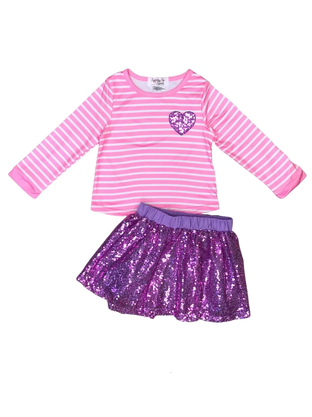 Follow Your Heart Pink Stripe Purple Sequin Girls Skirt Outfit