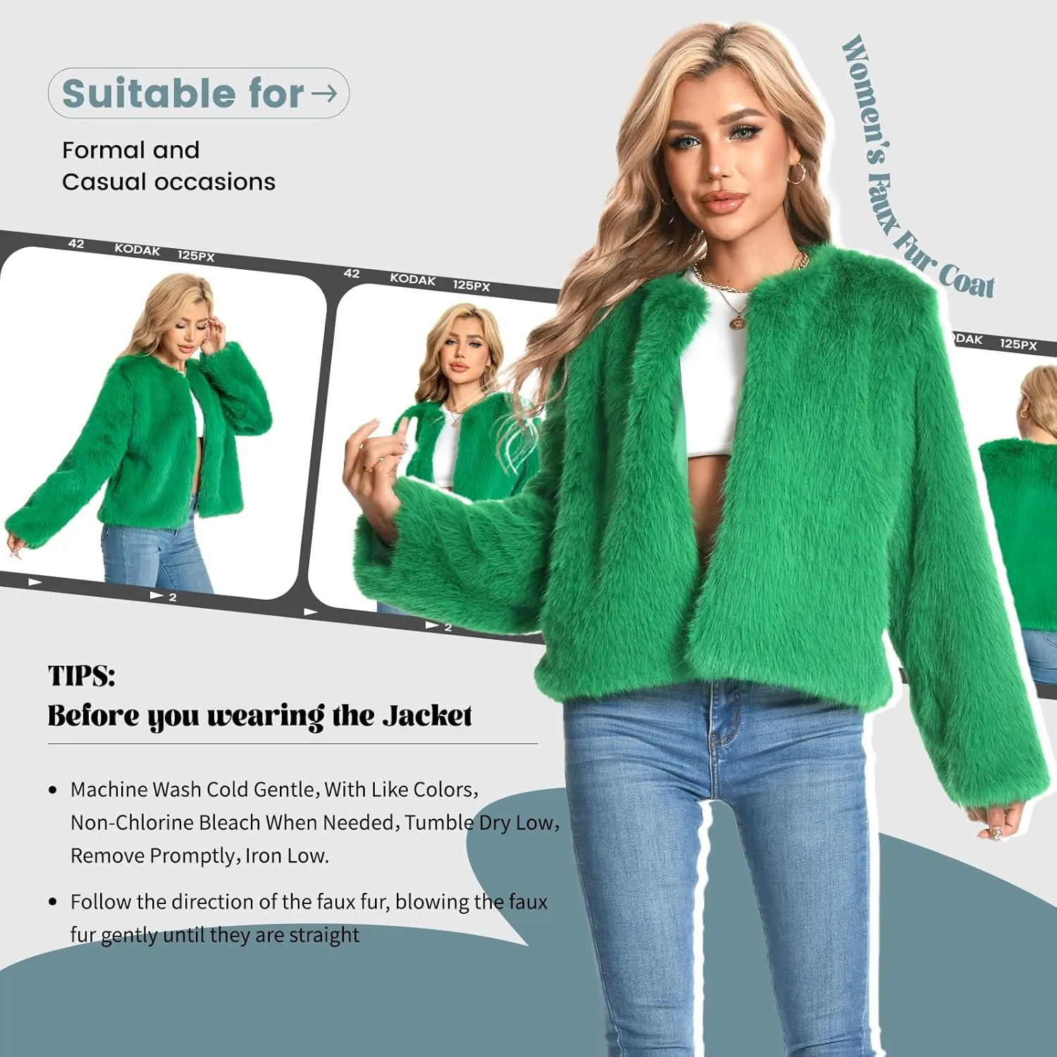 Fur Coat for Women,Faux Furry Long Sleeve Cropped Fluffy Jacket Open Front Coat Shaggy Warm Fall Winter Outerwear.