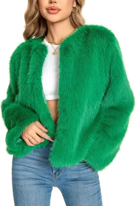 Fur Coat for Women,Faux Furry Long Sleeve Cropped Fluffy Jacket Open Front Coat Shaggy Warm Fall Winter Outerwear.
