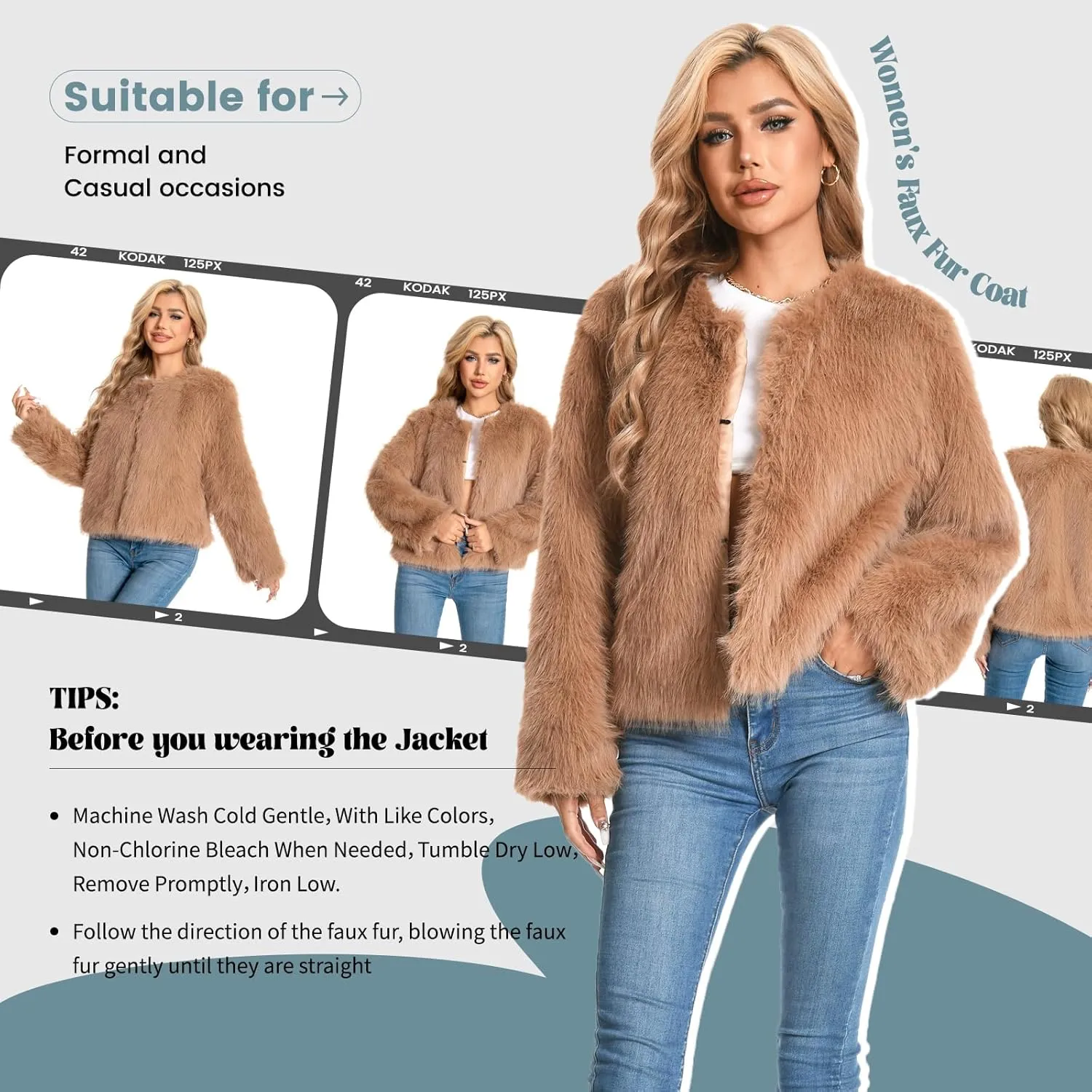 Fur Coat for Women,Faux Furry Long Sleeve Cropped Fluffy Jacket Open Front Coat Shaggy Warm Fall Winter Outerwear.