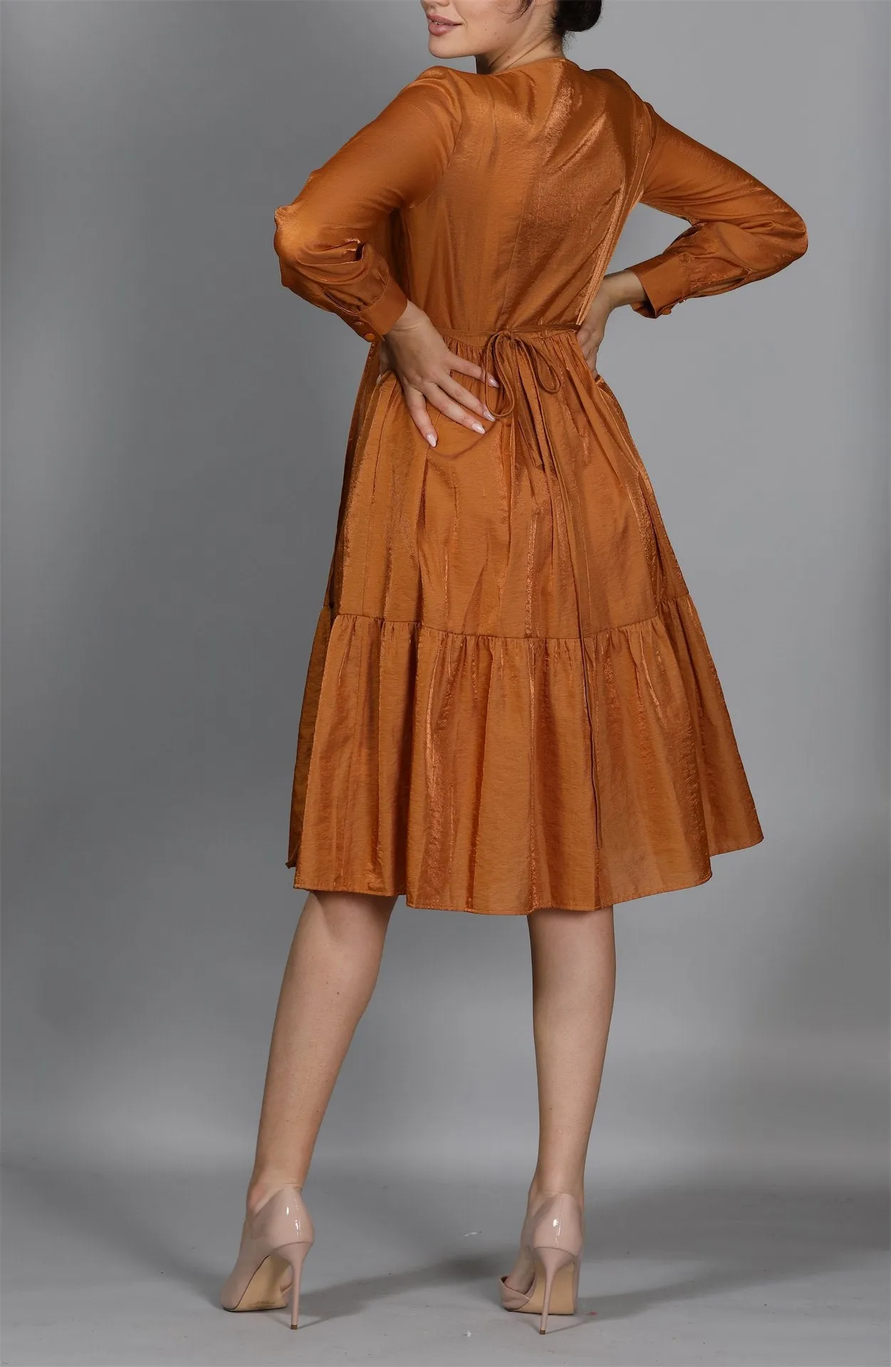 Gathered Moire Wrap Dress