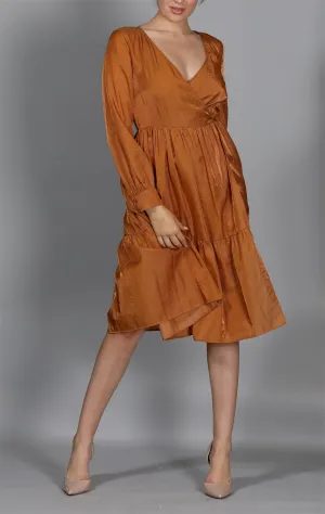 Gathered Moire Wrap Dress