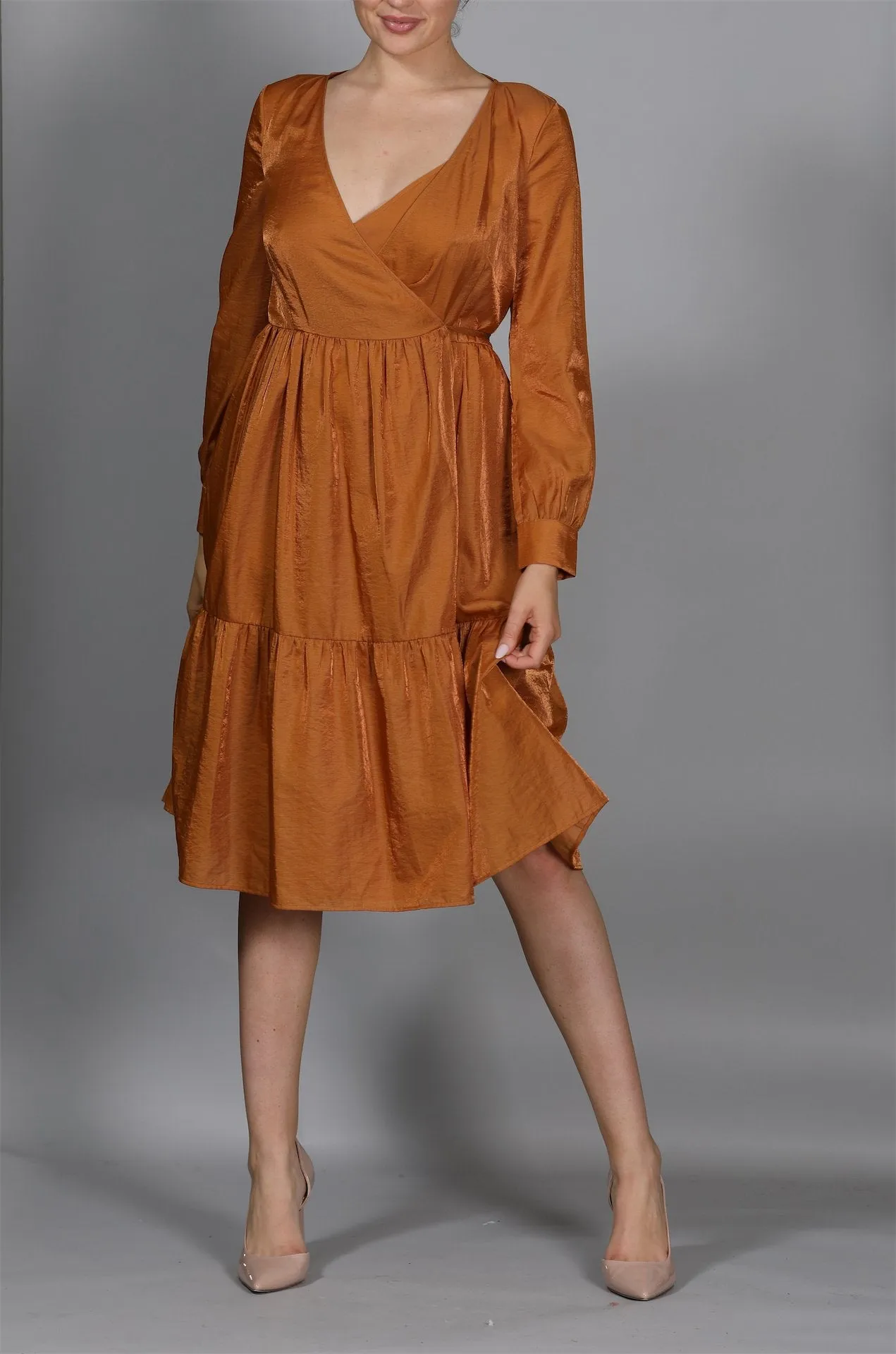 Gathered Moire Wrap Dress