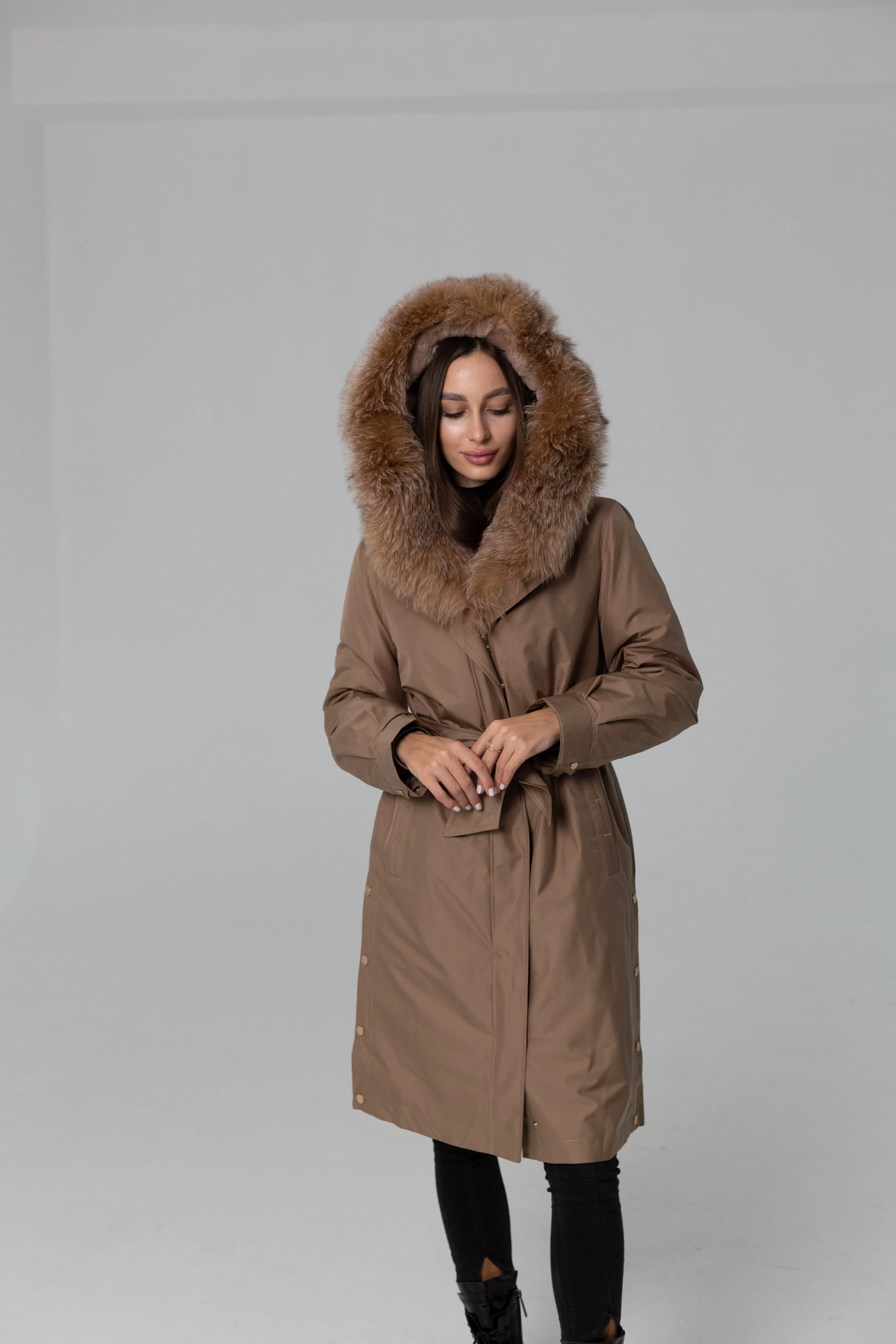 Genuine Fox Fur Trim Rabbit Fur Insulated Parka