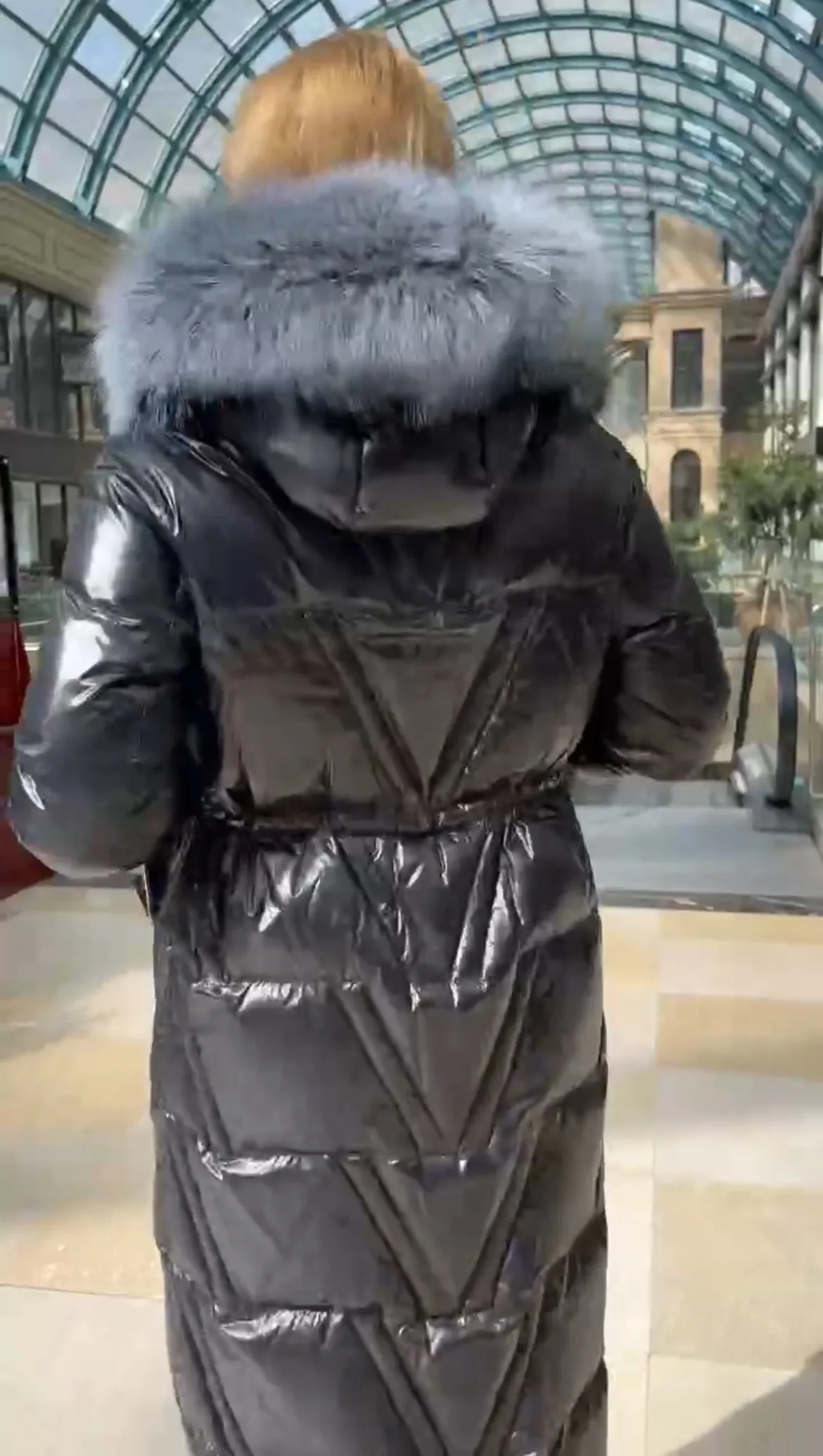 Genuine Silver Fox Fur Down Fill Coat