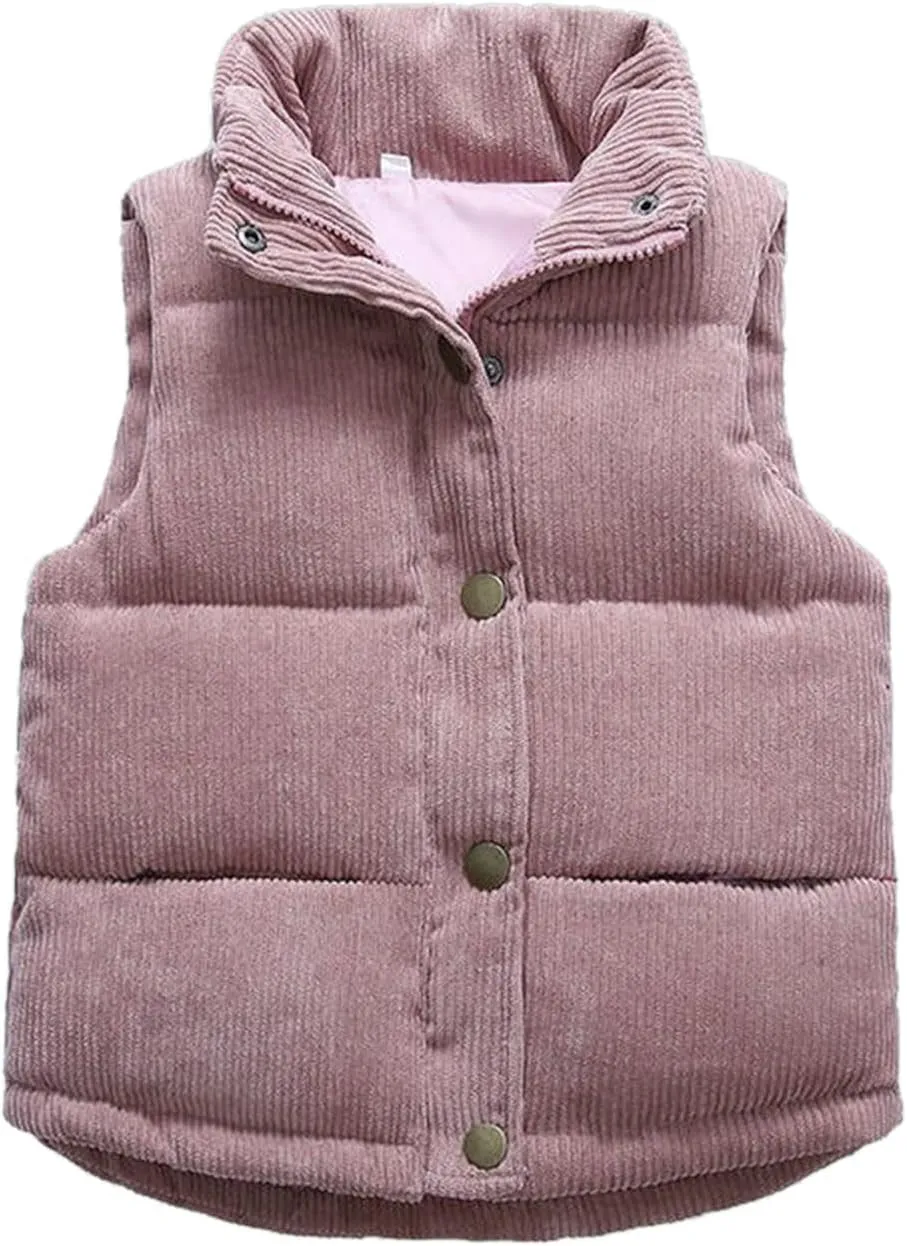 Girls and Toddler's Corduroy Jacket Puffer Vest Sleeveless Down Coat Baby Winter Coat Padded Quilted Vest Waistcoat