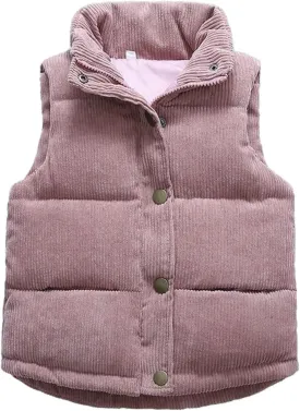 Girls and Toddler's Corduroy Jacket Puffer Vest Sleeveless Down Coat Baby Winter Coat Padded Quilted Vest Waistcoat