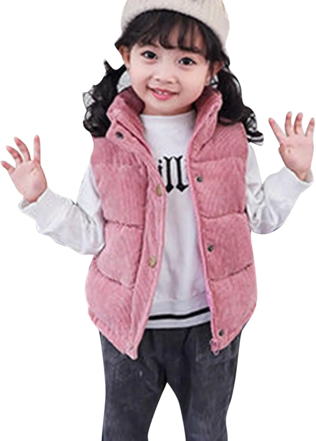 Girls and Toddler's Corduroy Jacket Puffer Vest Sleeveless Down Coat Baby Winter Coat Padded Quilted Vest Waistcoat