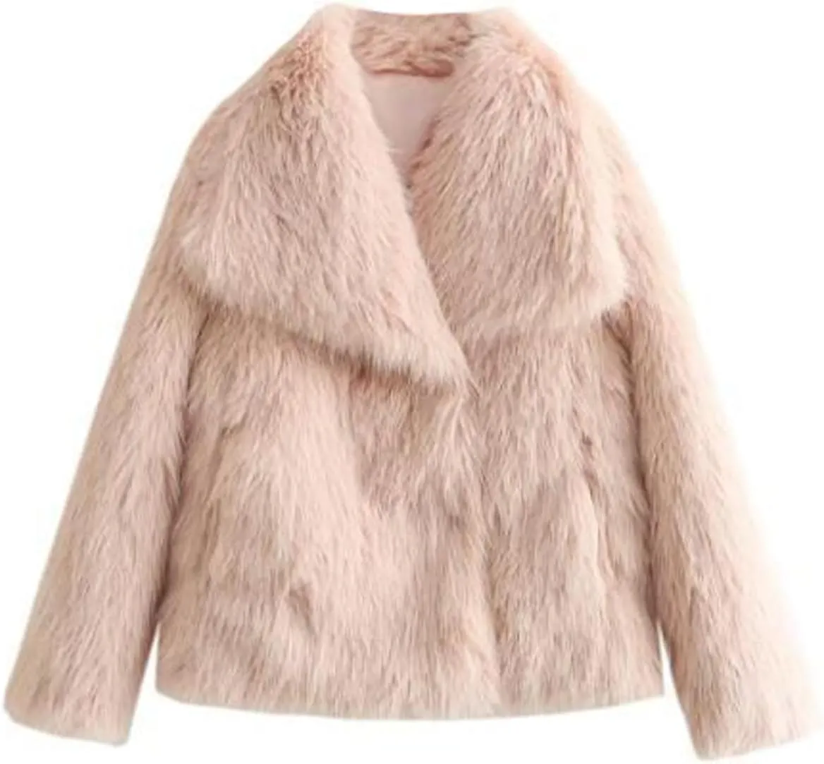Gnveub Women's Faux Fur Jacket Oversized Lapel Fur Coat Winter Warm Fluffy Short Outerwear