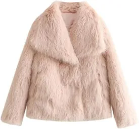 Gnveub Women's Faux Fur Jacket Oversized Lapel Fur Coat Winter Warm Fluffy Short Outerwear