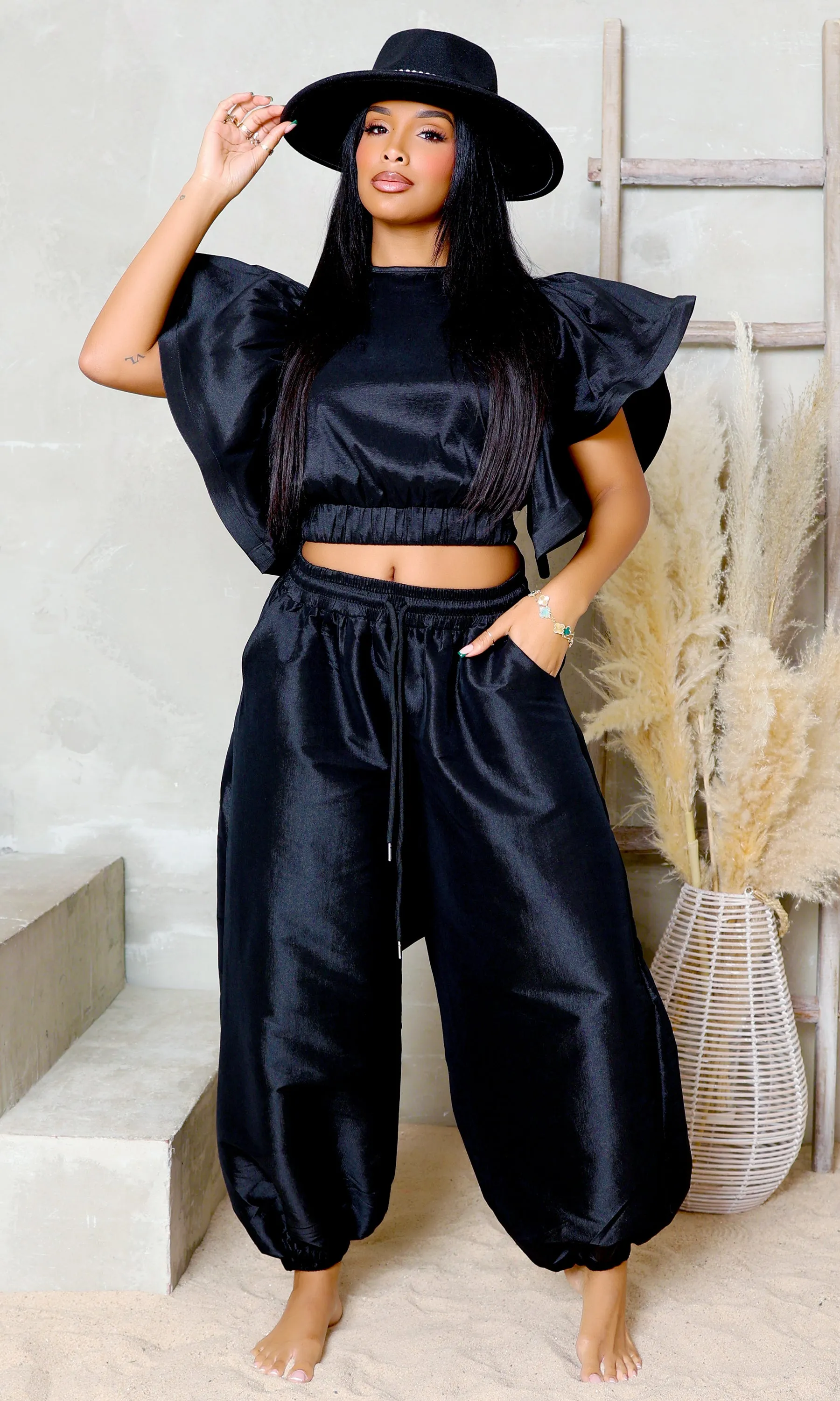 Graceful Flutter Pants Set - Black FINAL SALE