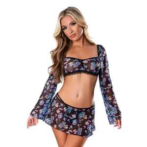 Hazy Dayz Shrooms Crop Top w/Skirt & Thong - Black