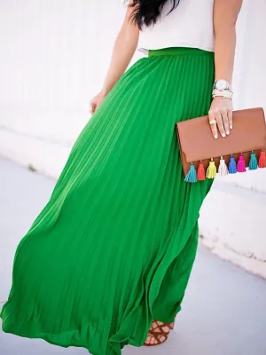 High Waist Pleated Longline Skirt