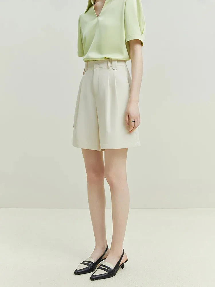 High Waist Pleated Twill Shorts