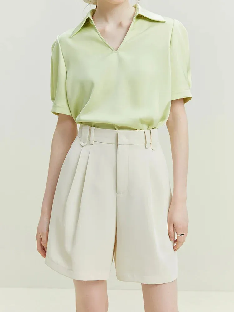 High Waist Pleated Twill Shorts