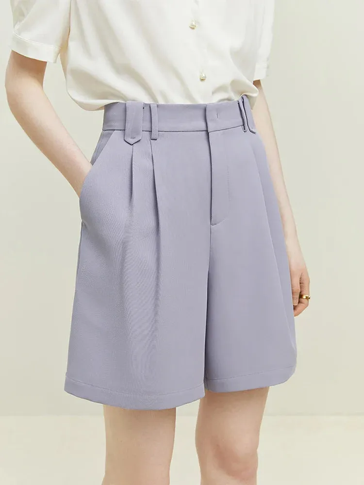 High Waist Pleated Twill Shorts