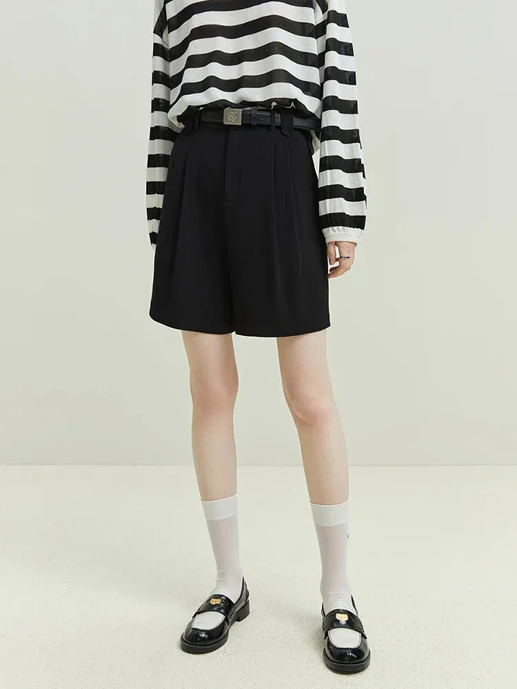 High Waist Pleated Twill Shorts