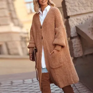 iForgirls Brown Long Sleeve Collarless Plain Sweater