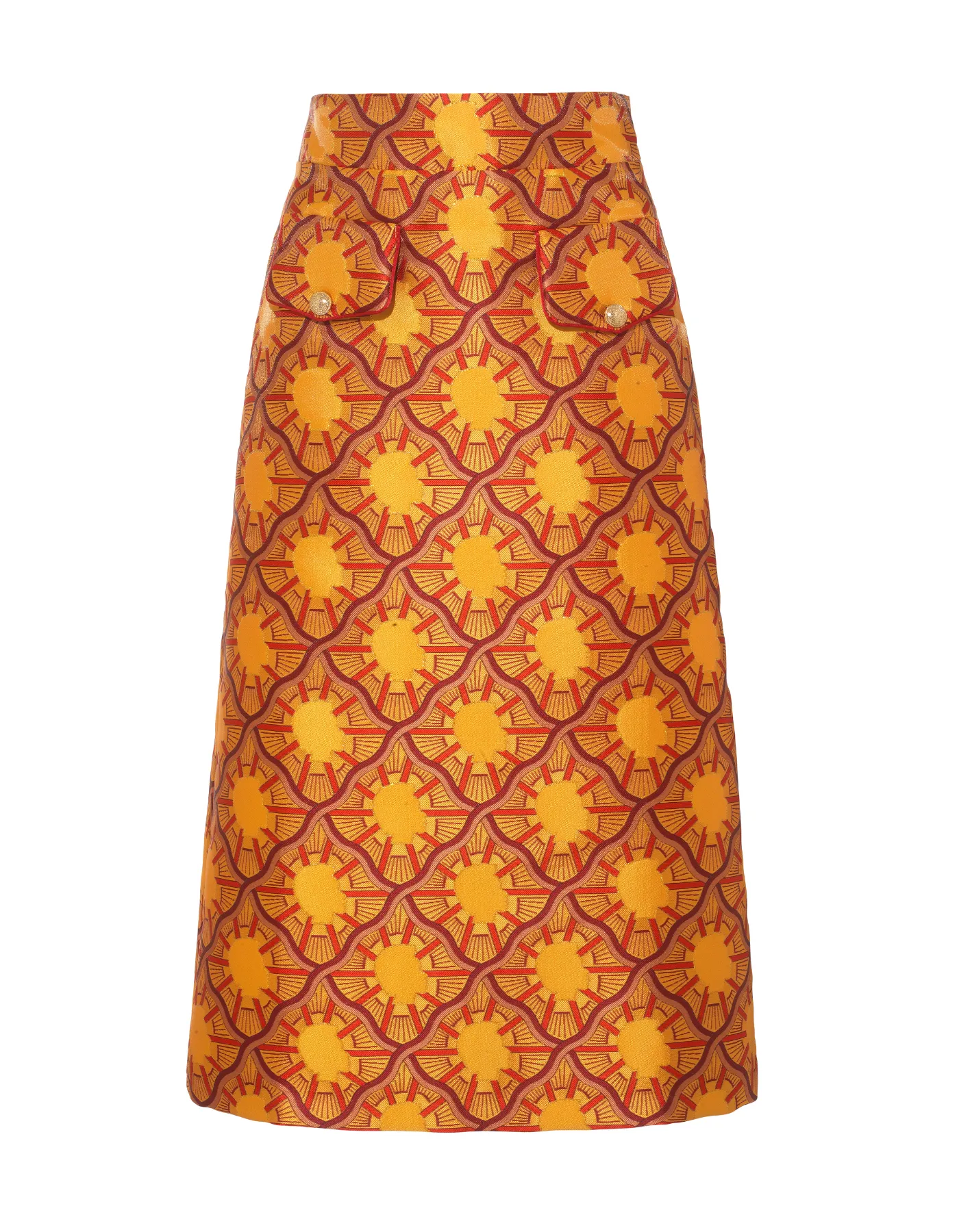 Iona Orange Portrait Print Silk Jacquard Skirt