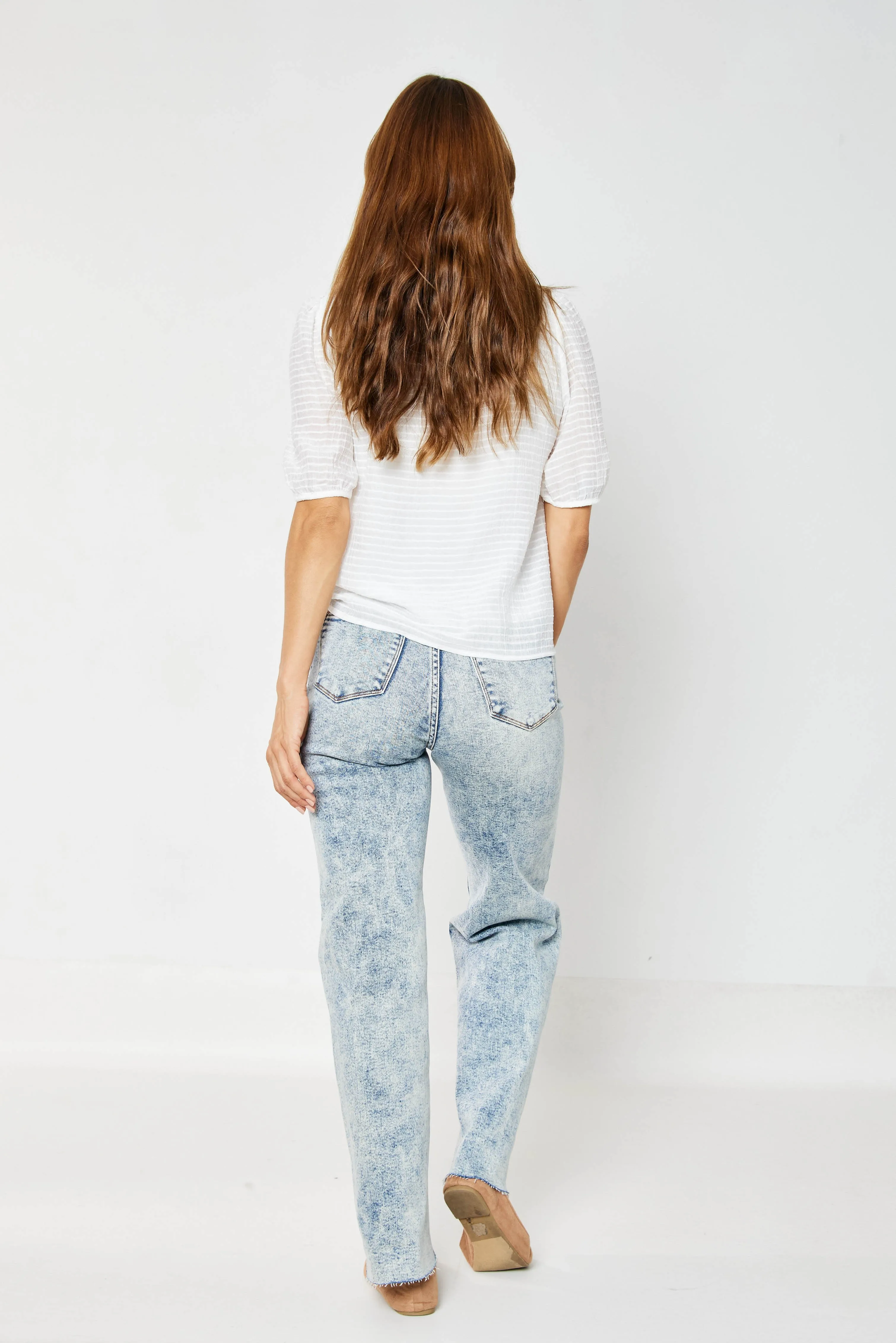 Judy Blue Dory High Waist Mineral Wash Raw Hem Wide Leg Jeans
