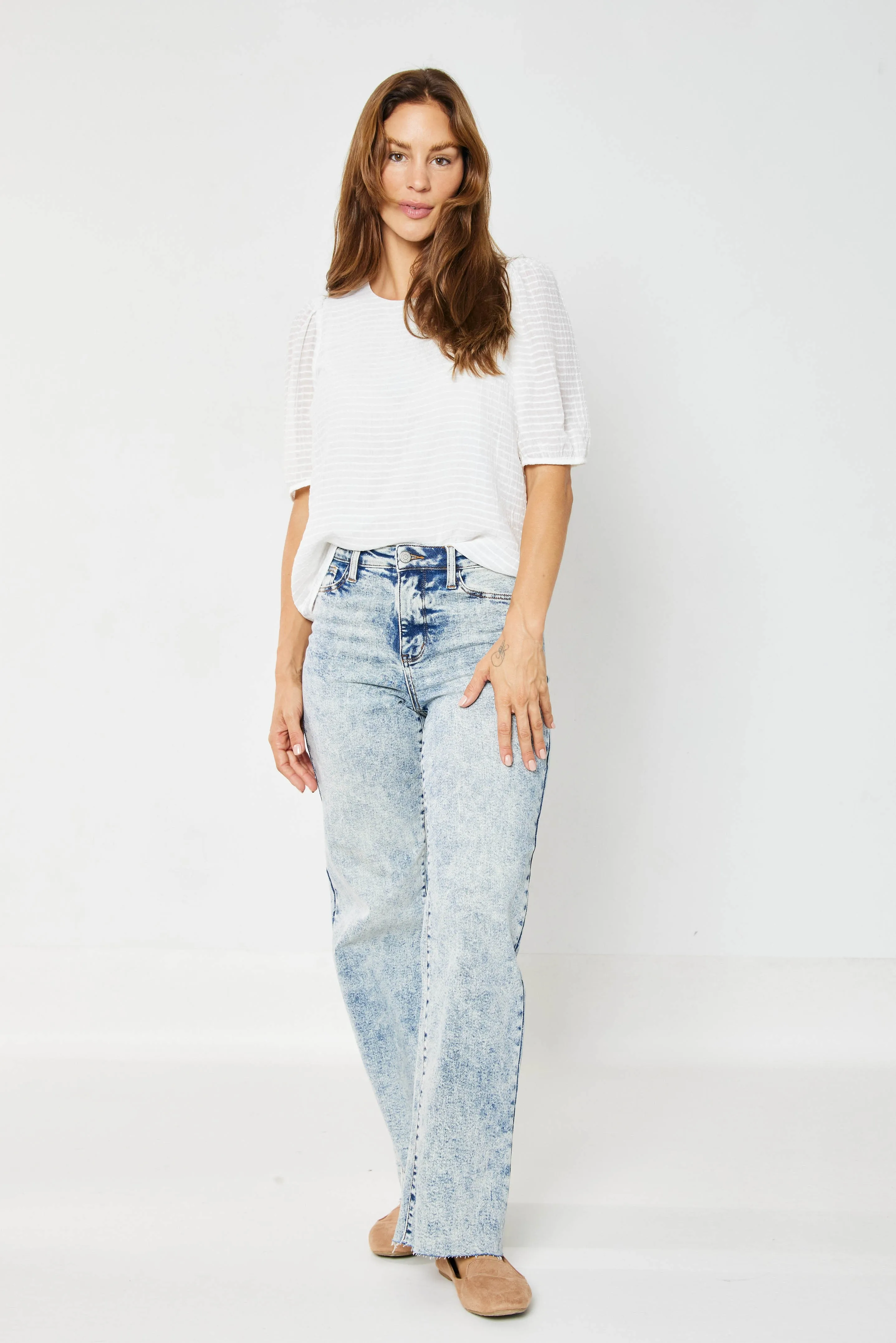 Judy Blue Dory High Waist Mineral Wash Raw Hem Wide Leg Jeans