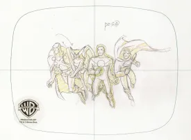 Justice League Original Production Drawing: Martian Manhunter, Hawkgirl,Green Lantern and Superman