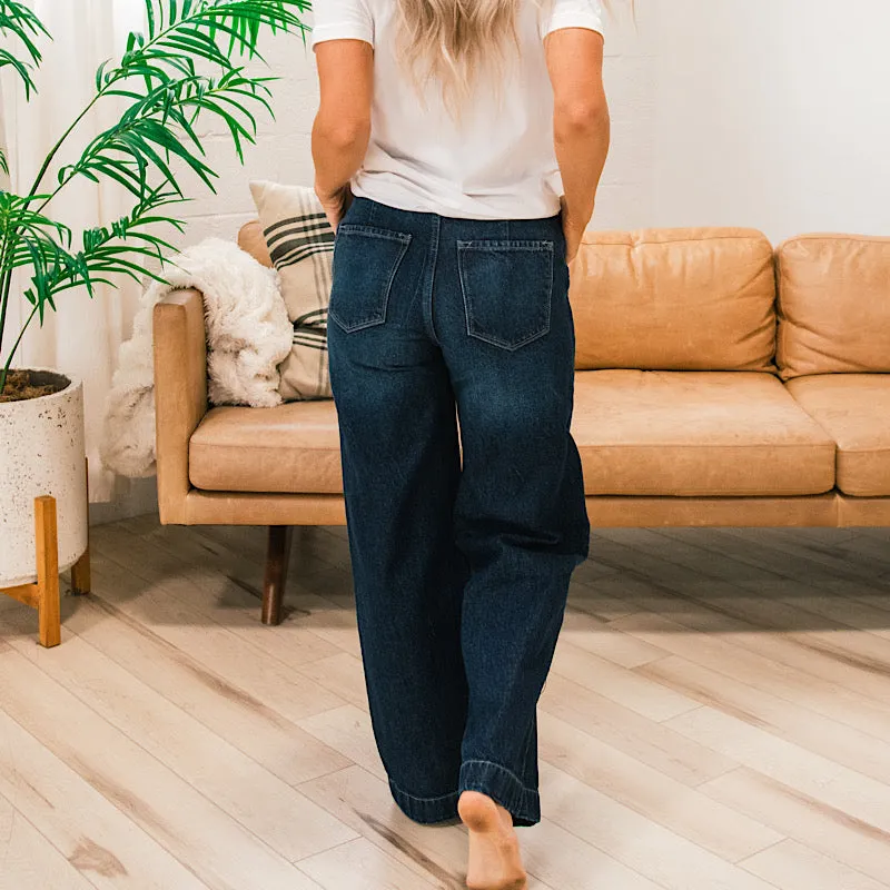 KanCan Gabby Flat Front Wide Leg Trouser Jeans - Dark Wash FINAL SALE