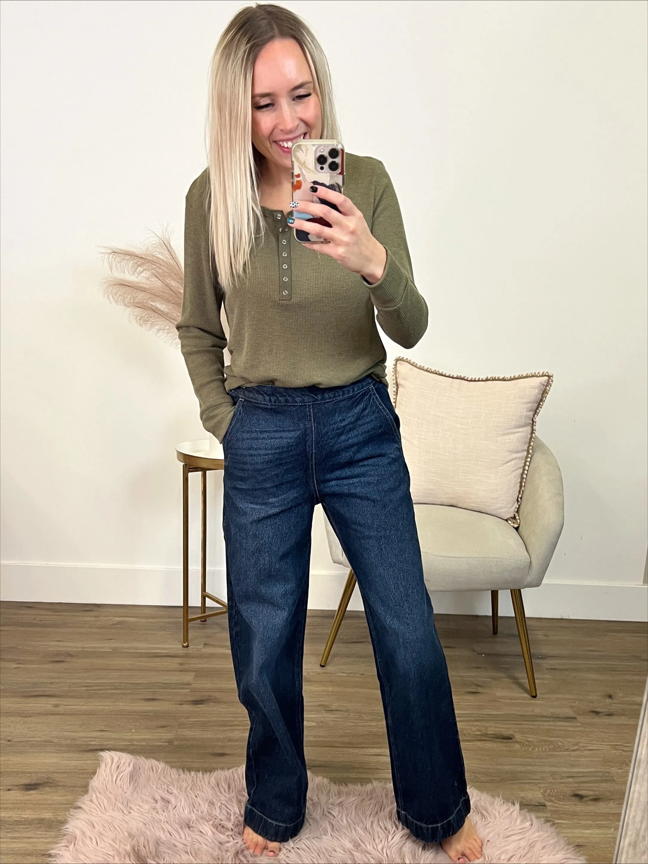 KanCan Gabby Flat Front Wide Leg Trouser Jeans - Dark Wash FINAL SALE