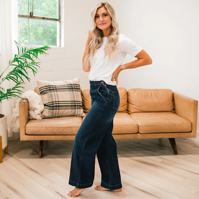 KanCan Gabby Flat Front Wide Leg Trouser Jeans - Dark Wash FINAL SALE