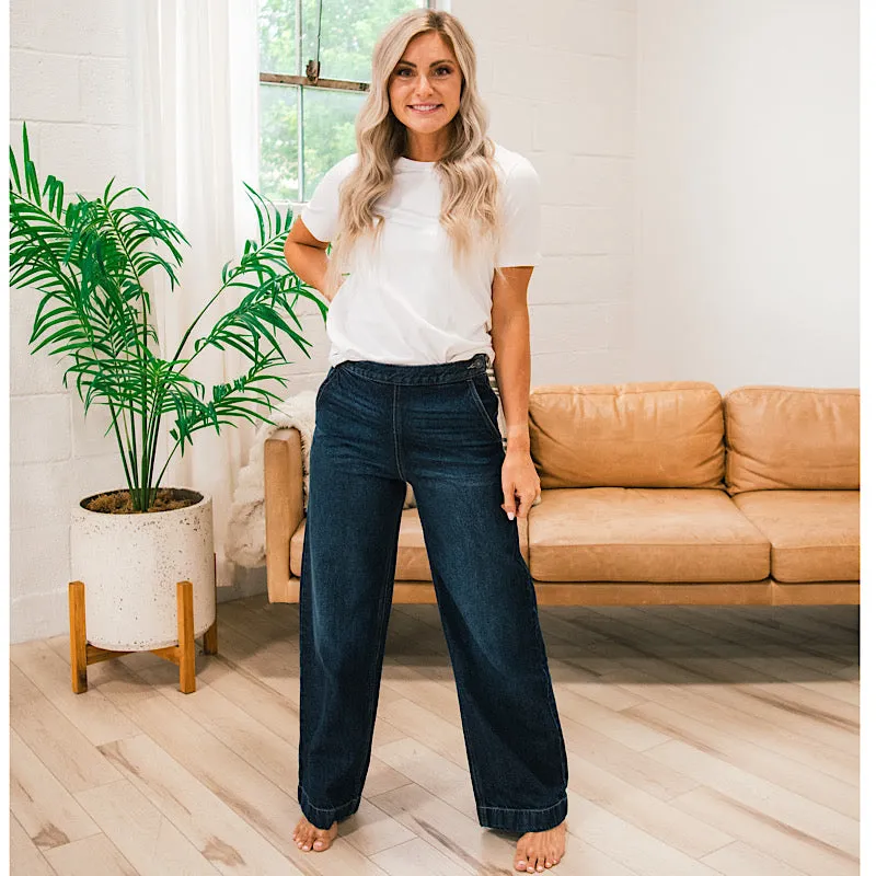 KanCan Gabby Flat Front Wide Leg Trouser Jeans - Dark Wash FINAL SALE
