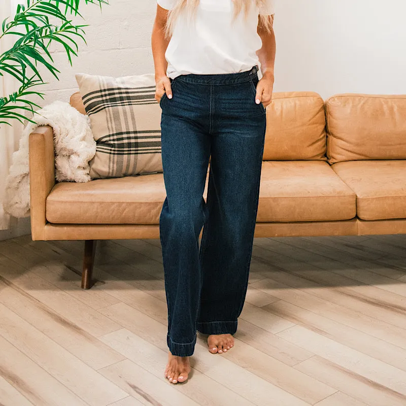 KanCan Gabby Flat Front Wide Leg Trouser Jeans - Dark Wash FINAL SALE